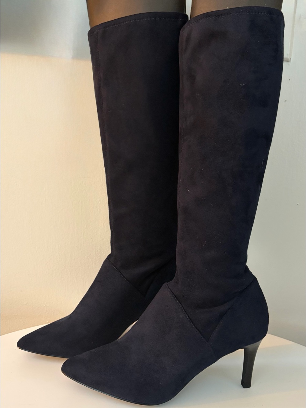 Boden Navy Suede Pointed-Toe Stiletto Boots